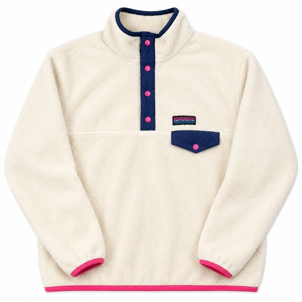 Girls Gap Arctic Fleece Reissue Snap T Pullover Jacket Cream Large 10
